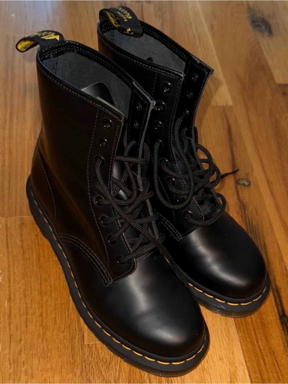 Dr. Martens Black Lace-Up Boots with Yellow Stitching